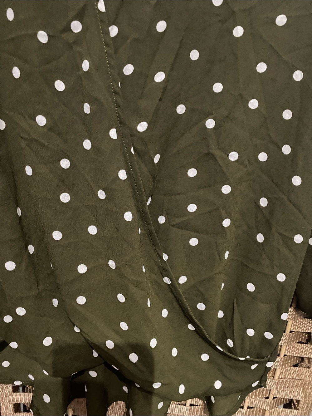 West Kei Olive Green Polka Dot Faux-Wrap Blouse - Picture 2 of 4